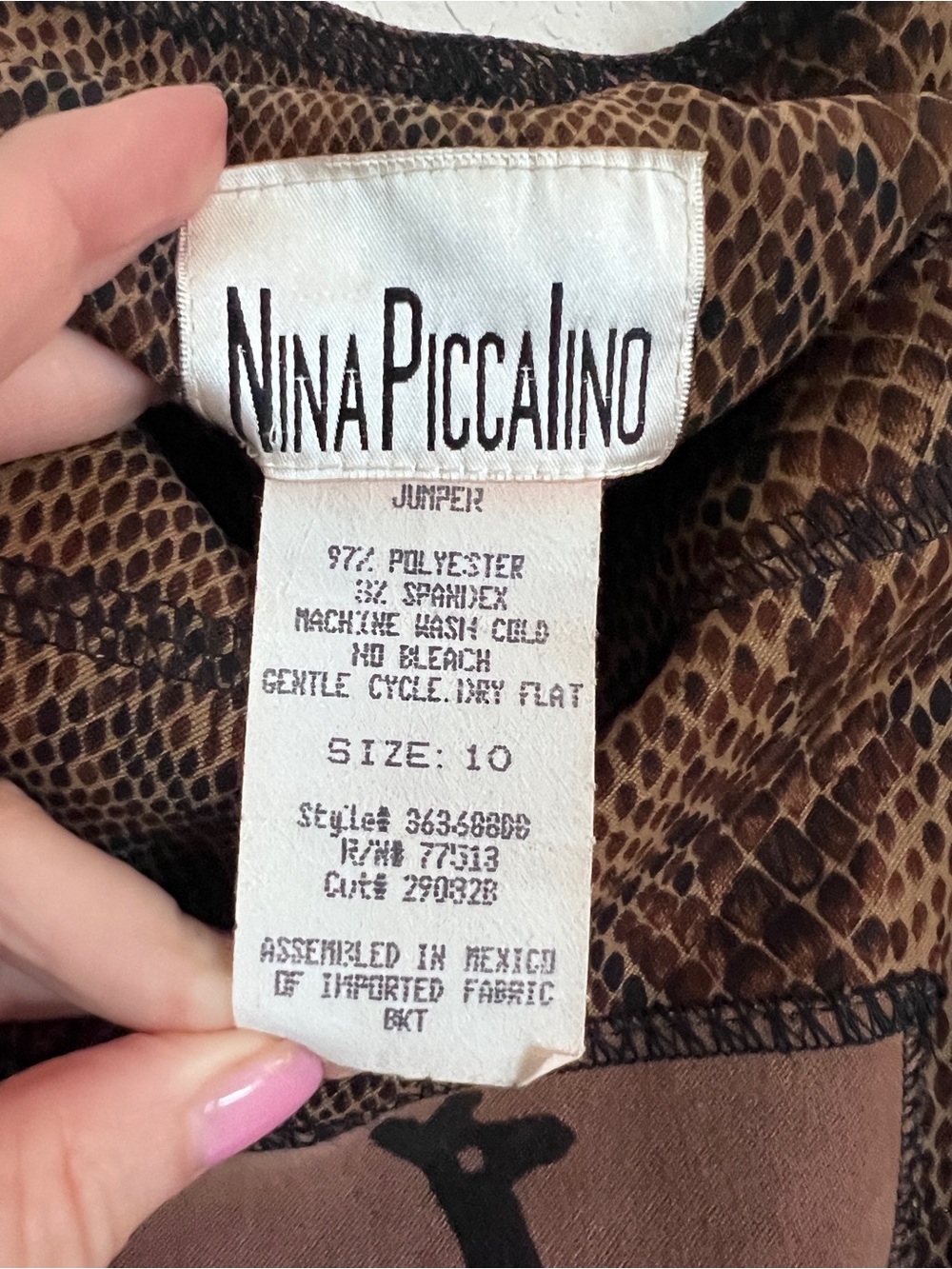 90s Nina Piccalino Maxi Jumper Dress Brown Animal Snake Print Deer Appliqué VTG - Picture 5 of 6